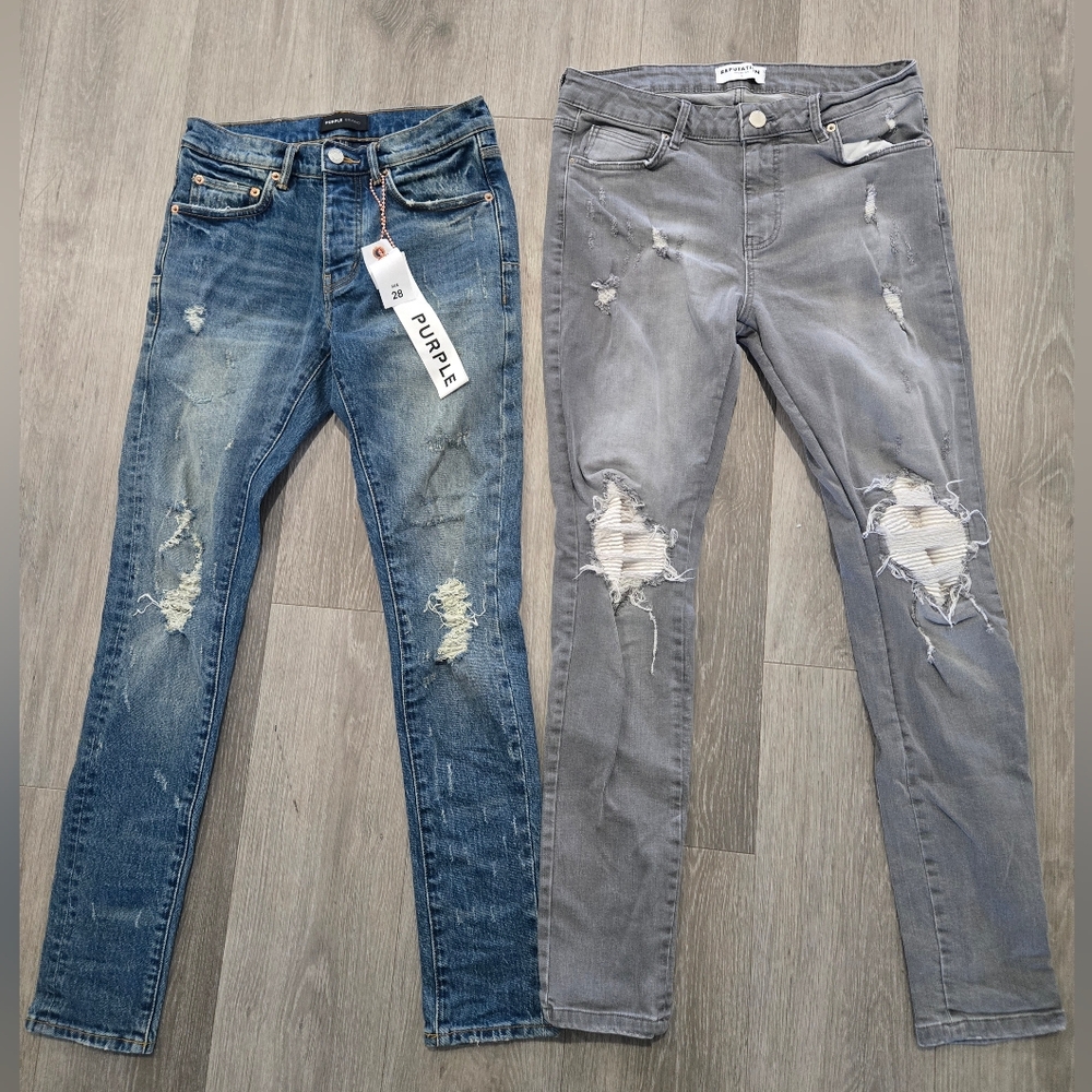 Mens PURPLE Brand Denim Jeans Sz 28 + Grey REPUTATION Brand Jeans Sz Small 28/29